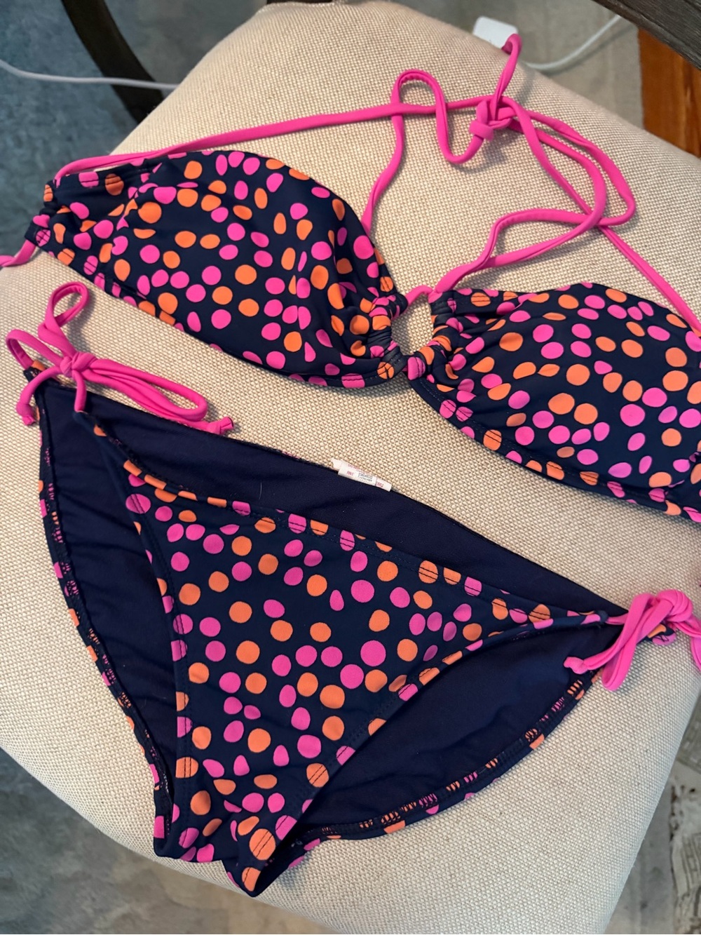 Navy Bikini with Pink and Orange Polka Dots